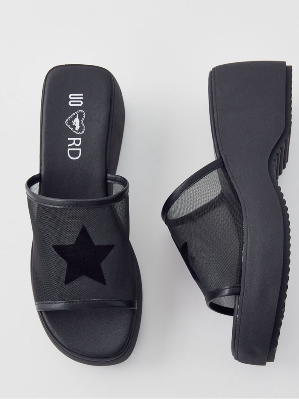 NEW Rocket Dog Urban Outfitters Lennox Black Star Mesh Platform Slide, Size 8